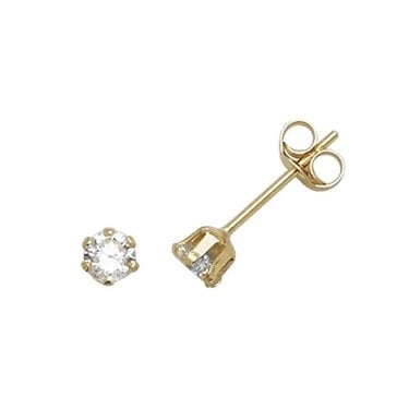 9ct Yellow Gold CZ Claw Set Stud Earrings 0.3cm, 0.27g