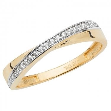 9ct Yellow Gold CZ Crossover Ring
