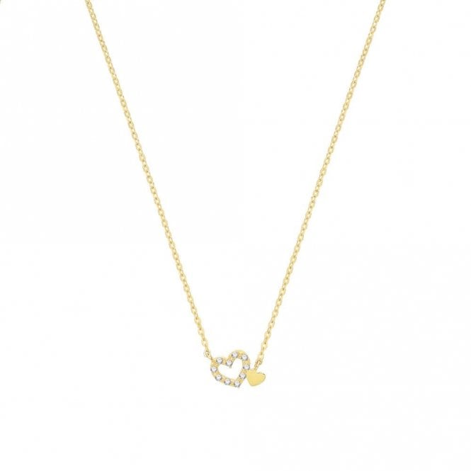 Faith 9ct Gold 9ct Yellow Gold CZ Double Heart Necklace 1.09g, 9x6mm, 15.5-17.5