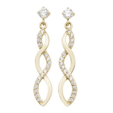 9ct Yellow Gold CZ Extended Infinity Drop Earrings 1.04g, 0.4 x 2.3cm