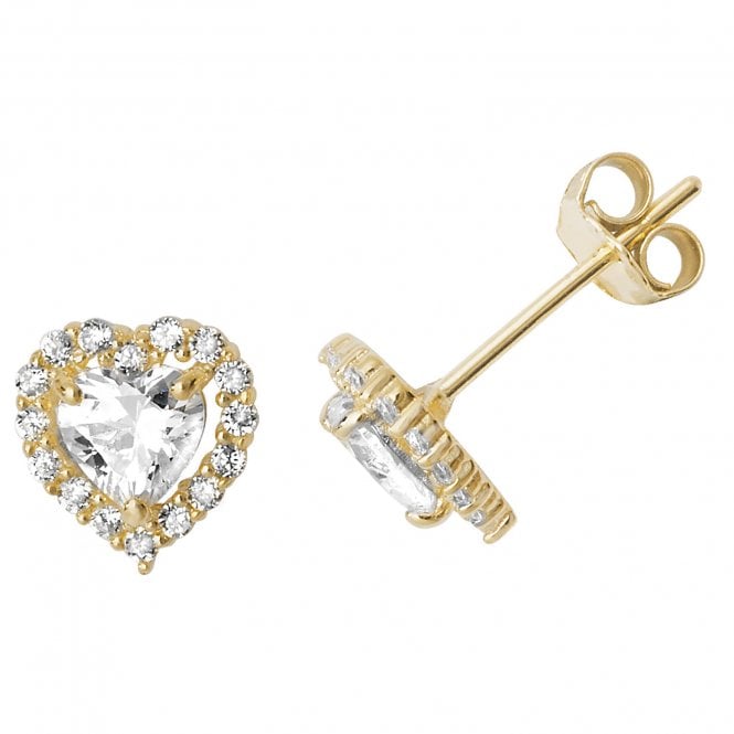Faith 9ct Gold 9ct Yellow Gold CZ Halo Heart Stud Earrings 0.7 x 0.6cm, 0.84g
