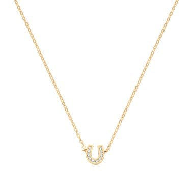 9ct Yellow Gold CZ Horseshoe Necklace 0.78g, 5.5mm, 15.5-17.5"