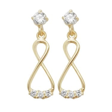 9ct Yellow Gold CZ Infinity Drop Earrings 0.58g, 0.5 x 1.5cm 