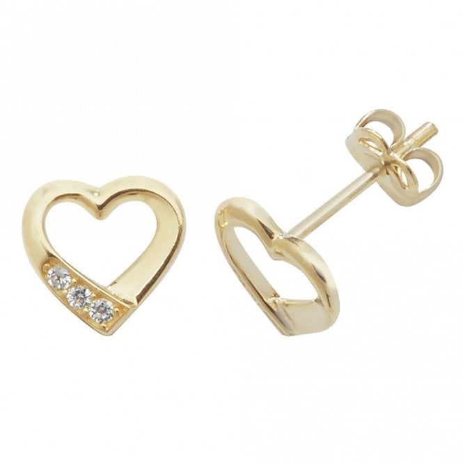 Faith 9ct Gold 9ct Yellow Gold CZ Open Heart Stud Earrings 0.56g, 0.7cm