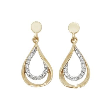 9ct Yellow Gold CZ Open Teardrop Drop Earrings 1.13g, 0.9 x 1.8cm