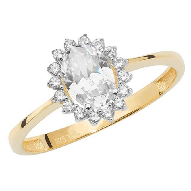 Faith 9ct Gold 9ct Yellow Gold CZ Oval Halo Ring