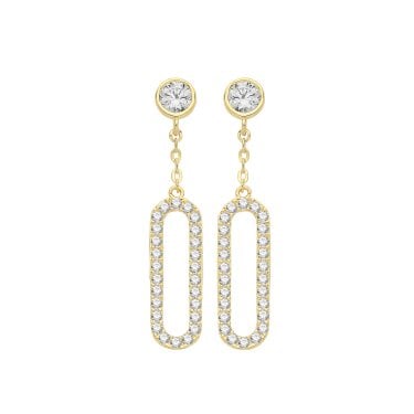 9ct Yellow Gold CZ Paperclip Style Drop Earrings 0.94g, 0.5 x 2.4cm 