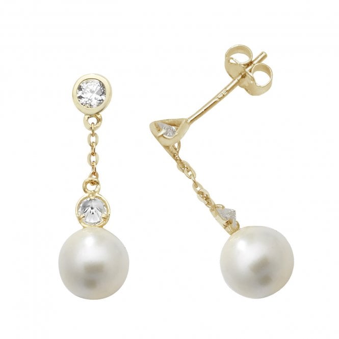 Faith 9ct Gold 9ct Yellow Gold CZ Pearl Drop Earrings 0.6 x 1.8cm, 1.37g