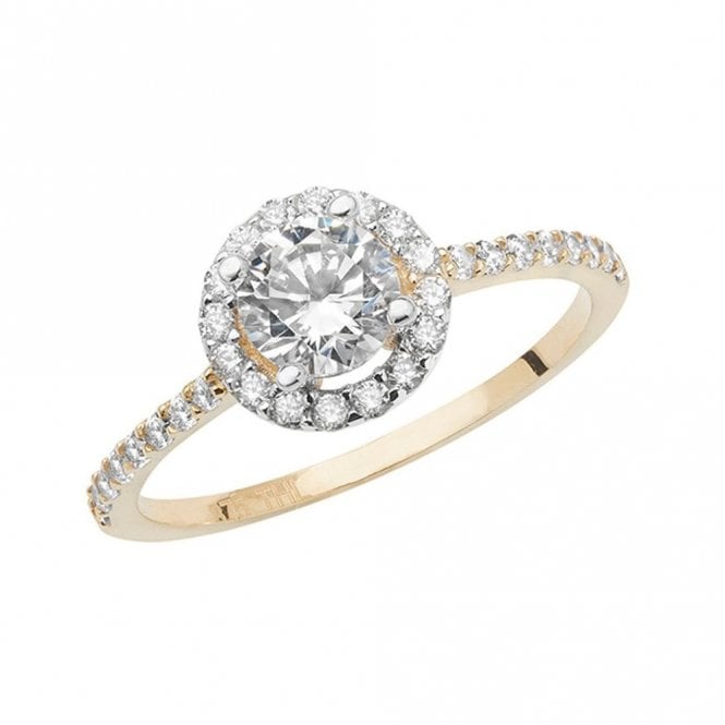 Faith 9ct Gold 9ct Yellow Gold CZ Round Halo & CZ Shoulders Ring