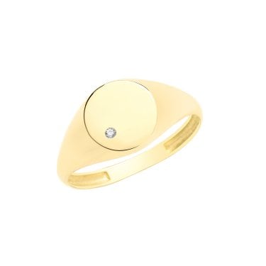9ct Yellow Gold CZ Round Signet Ring