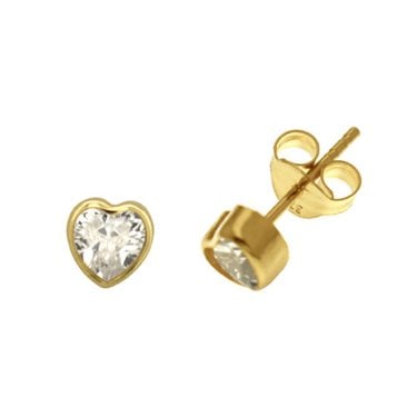 9ct Yellow Gold CZ Rubover Heart Stud Earrings 0.4cm, 0.42g