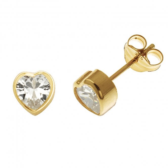 Faith 9ct Gold 9ct Yellow Gold CZ  Rubover Heart Stud Earrings 0.5cm, 0.48g 