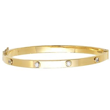 9ct Yellow Gold CZ Rubover Set Bangle 0.6cm, 6.10g
