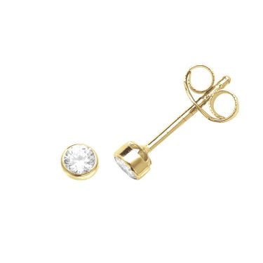 9ct Yellow Gold CZ Rubover Stud Earrings 0.3cm, 0.33g 