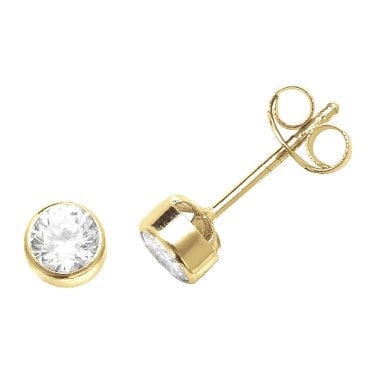 9ct Yellow Gold CZ Rubover Stud Earrings 0.4cm, 0.37g