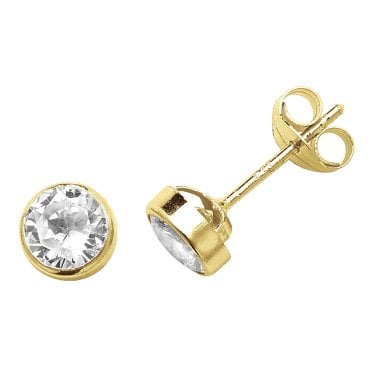 9ct Yellow Gold CZ Rubover Stud Earrings 0.5cm, 0.41g