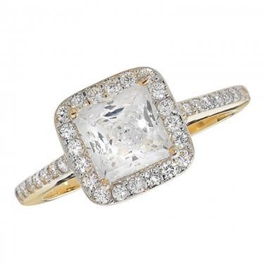 9ct Yellow Gold CZ Square Halo Ring