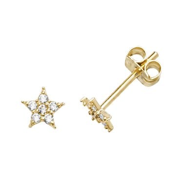 9ct Yellow Gold CZ Star Stud Earrings 0.4g, 0.5cm
