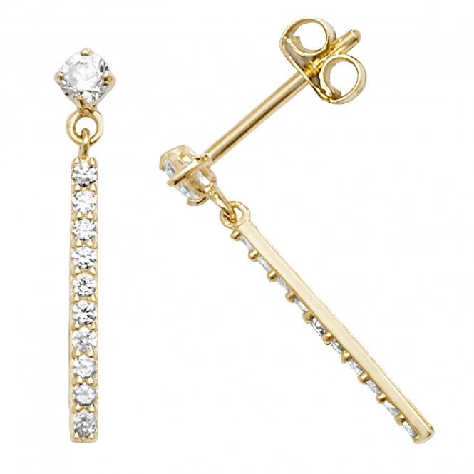 Faith 9ct Gold 9ct Yellow Gold CZ with Dangle Drop Bar Drop Earrings 0.67g, 0.2 x 1.8cm 