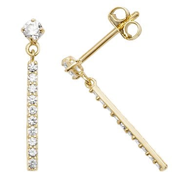 9ct Yellow Gold CZ with Dangle Drop Bar Drop Earrings 0.67g, 0.2 x 1.8cm 
