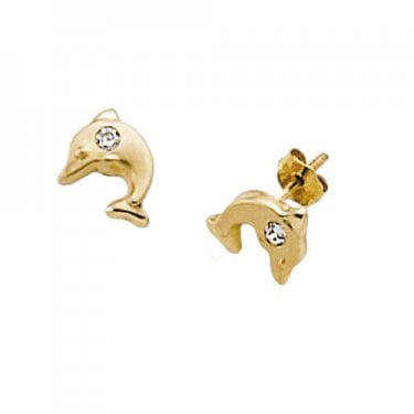 9ct Yellow Gold Dolphin with CZ Stud Earrings 0.45g, 0.75x0.9cm