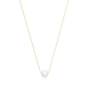 9ct Yellow Gold Fresh Water Pearl Necklace 0.35g, 6mm, 15.5-17.5"