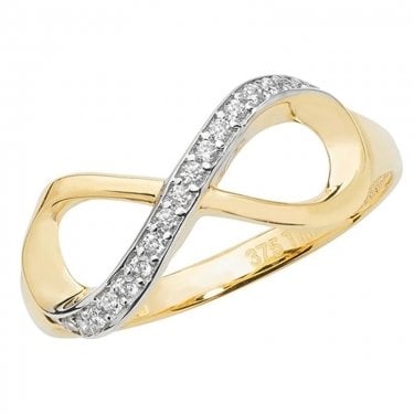 9ct Yellow Gold Half CZ Infinity Ring