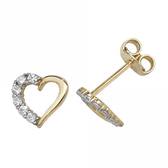 Faith 9ct Gold 9ct Yellow Gold Half CZ Open Heart Stud Earrings 0.9g, 0.75x0.8cm