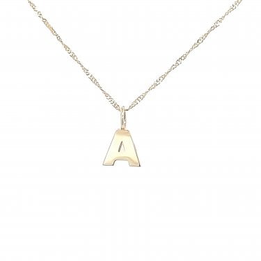 9ct Yellow Gold Initial A Necklace 1.15g, 6mm, 16"   