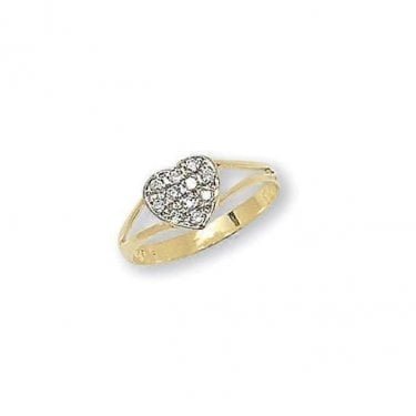 9ct Yellow Gold Kids CZ Heart Open Shoulder Ring