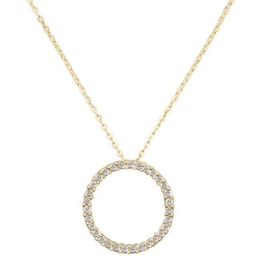 9ct Yellow Gold Large CZ Circle Necklace 1.7g, 15mm, 16-18"