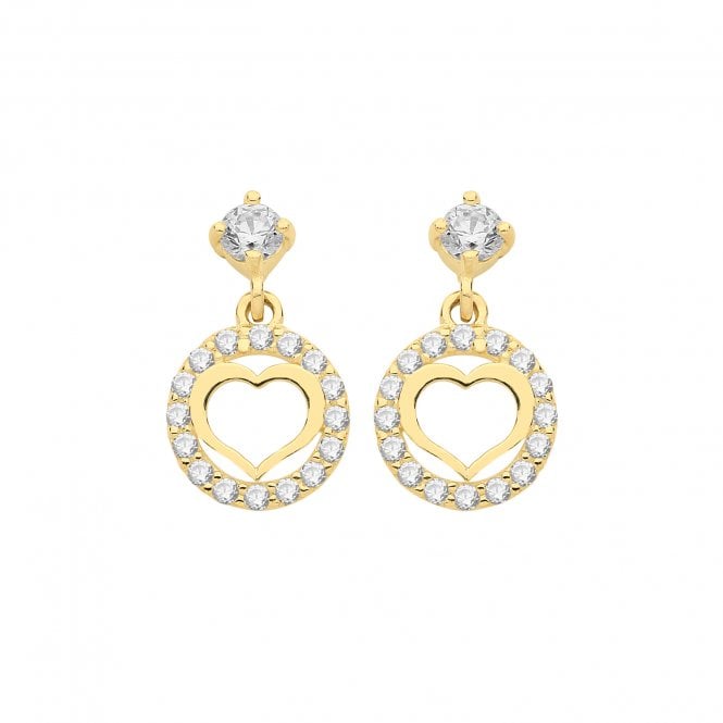 Faith 9ct Gold 9ct Yellow Gold Open Heart CZ Halo Drop Earrings 0.78g, 0.7 x 1.2cm