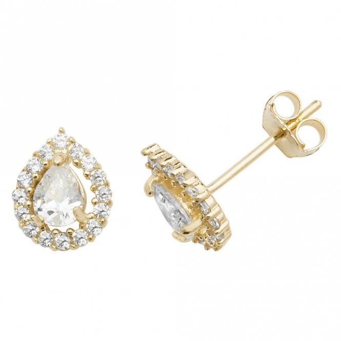 Faith 9ct Gold 9ct Yellow Gold Pear CZ with Single Halo Stud Earrings 0.70g, 0.6x0.7cm