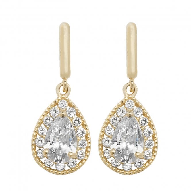 Faith 9ct Gold 9ct Yellow Gold Pear Shape CZ Halo Drop Earrings 1.41g, 0.7 x 1.9cm