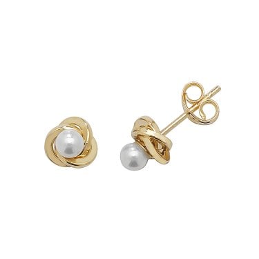 9ct Yellow Gold Pearl Orbital Stud Earrings 0.54g, 0.6cm