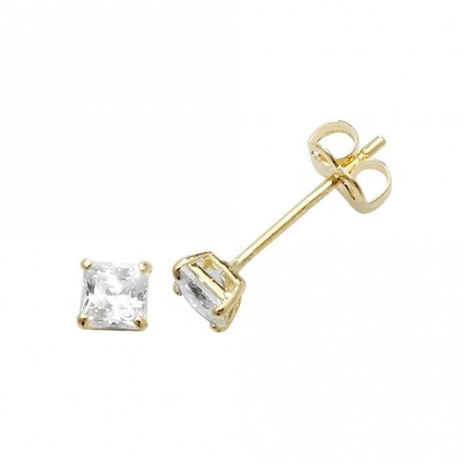 Faith 9ct Gold 9ct Yellow Gold Princess Cut CZ Stud Earrings 0.35g, 0.3cm