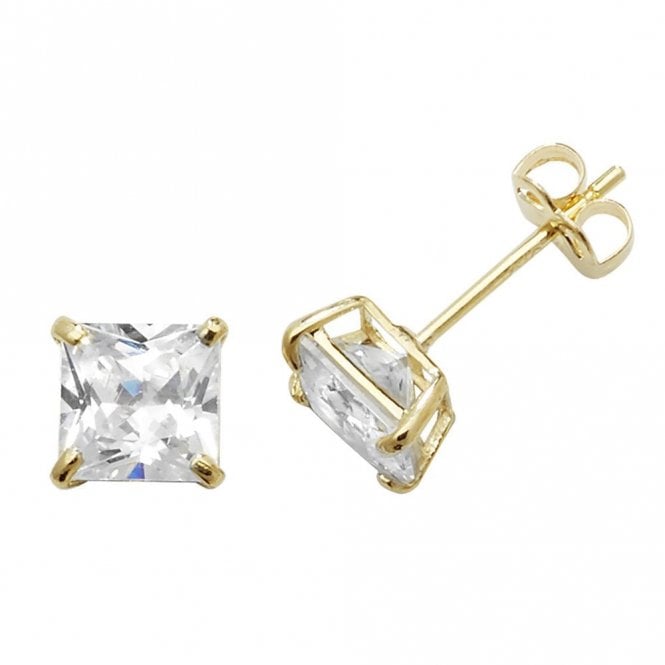 Faith 9ct Gold 9ct Yellow Gold Princess Cut CZ Stud Earrings 0.40g, 0.5cm