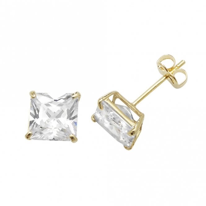 Faith 9ct Gold 9ct Yellow Gold Princess Cut CZ Stud Earrings 0.50g, 0.6cm