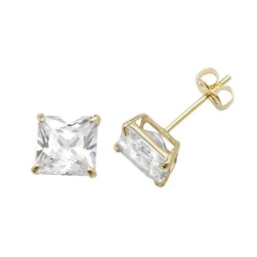 9ct Yellow Gold Princess Cut CZ Stud Earrings 0.50g, 0.6cm
