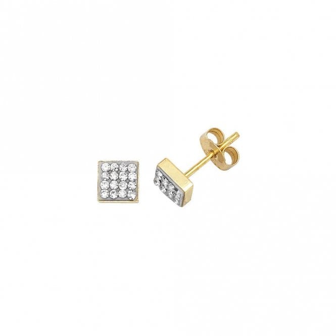 Faith 9ct Gold 9ct Yellow Gold Round Brilliant Square Pave Stud Earrings 0.4g, 0.4cm