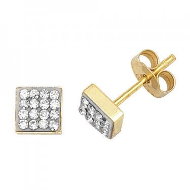 9ct Yellow Gold Round Brilliant Square Pave Stud Earrings 0.4g, 0.4cm