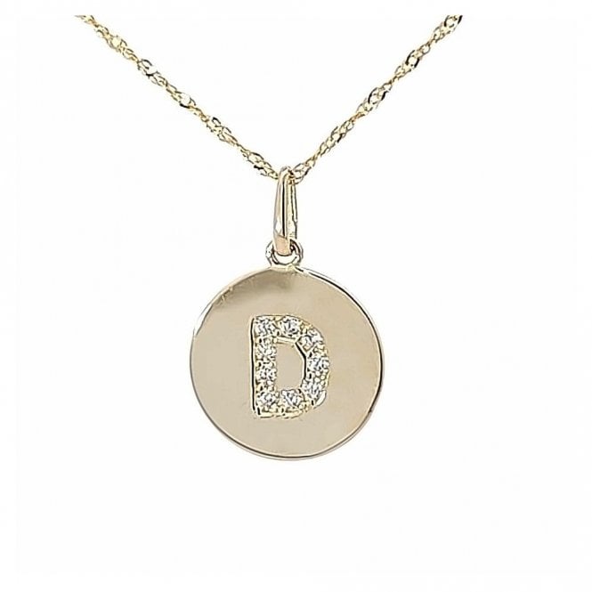 Faith 9ct Gold 9ct Yellow Gold Round CZ Initial D Necklace 1.44g, 12mm, 16