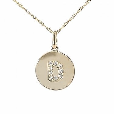 9ct Yellow Gold Round CZ Initial D Necklace 1.44g, 12mm, 16"  