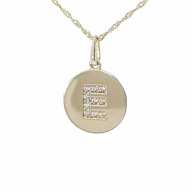 Faith 9ct Gold 9ct Yellow Gold Round CZ Initial E Necklace 1.44g, 12mm, 16