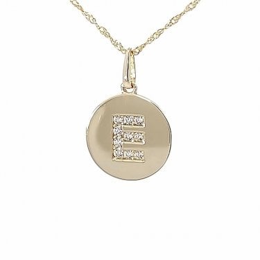 9ct Yellow Gold Round CZ Initial E Necklace 1.44g, 12mm, 16" 