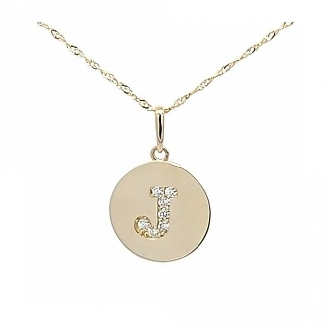 Faith 9ct Gold 9ct Yellow Gold Round CZ Initial J Necklace 1.44g, 12mm, 16