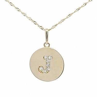9ct Yellow Gold Round CZ Initial J Necklace 1.44g, 12mm, 16"   