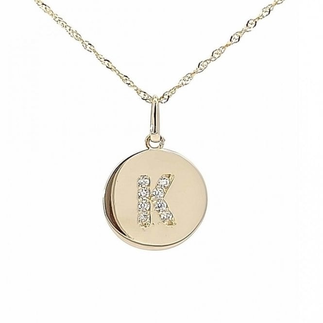 Faith 9ct Gold 9ct Yellow Gold Round CZ Initial K Necklace 1.44g, 12mm, 16