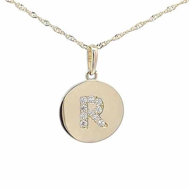 Faith 9ct Gold 9ct Yellow Gold Round CZ Initial R Necklace 1.44g, 12mm, 16