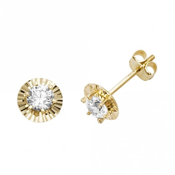 Faith 9ct Gold 9ct Yellow Gold Round CZ with Diamond Cut Halo Stud Earrings 0.72g, 0.65cm